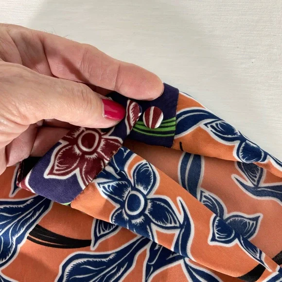 Topshop Floaty Short Orange w/Blue Floral Design Side Zipper Scalloped Hem Sz 4 - Picture 13 of 14